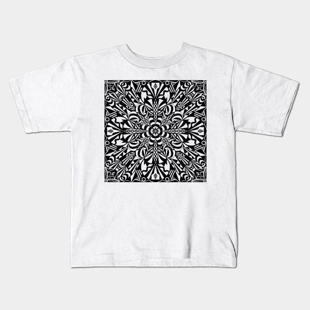 Black and White Abstract Original Mandala Kids T-Shirt by missdebi27